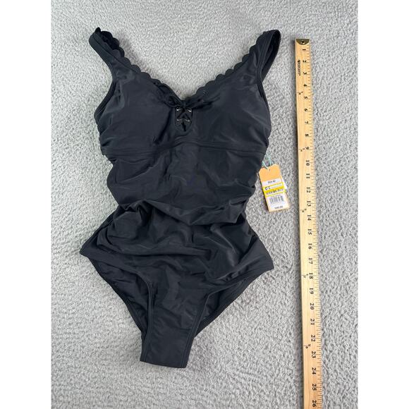 Kona Sol One Piece Swimsuit Womens Small Black Drawstring Detailed Swimwear NWT - Picture 7 of 11
